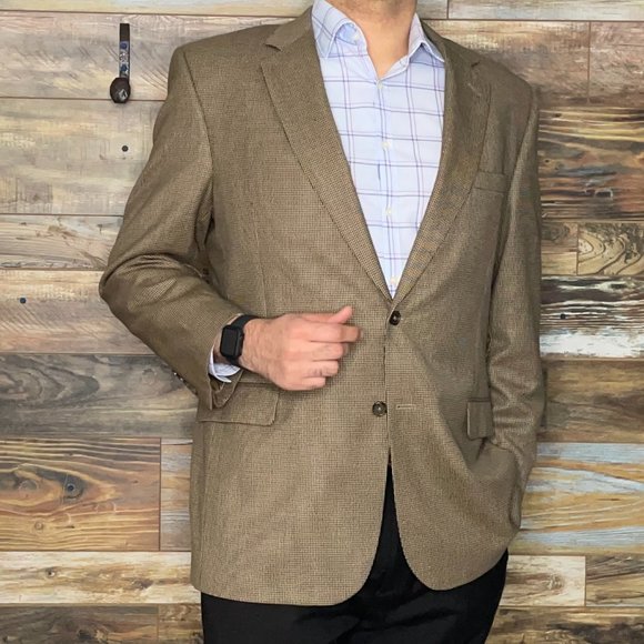 Jos. A. Bank Brown Houndstooth Blazer Sport Jacket Size 46L *EXCELLENT*